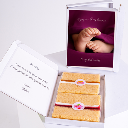 New job cake gift with baby feet card