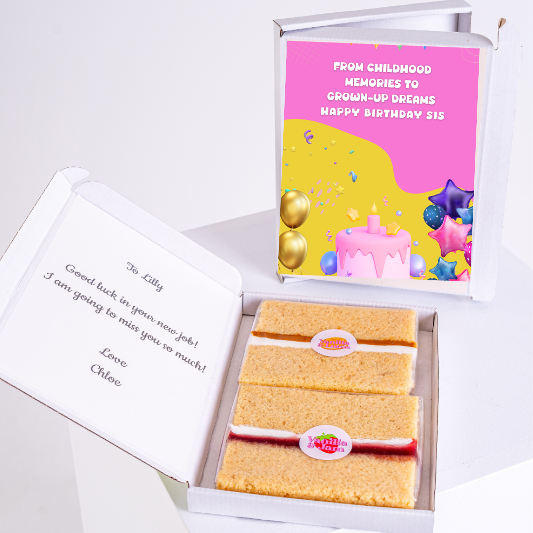 Birthday cake gift box for Lilly, with message and card.