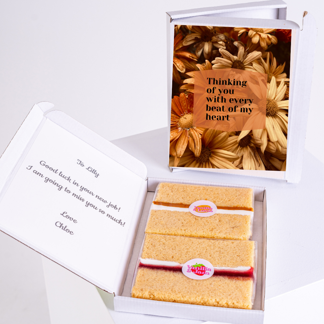 Cake gift box for Lilly, with flowers and well wishes.