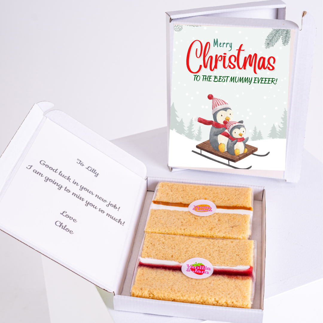 Christmas cake gift for Lilly with penguin card