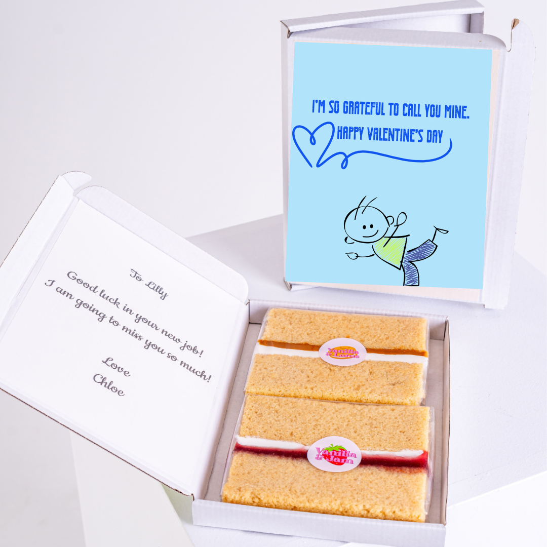 Valentine's Day cake gift box with message for Lilly.