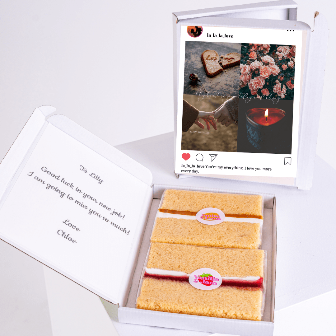 Cake gift box for Lilly, with Instagram-style collage and note from Chloe.