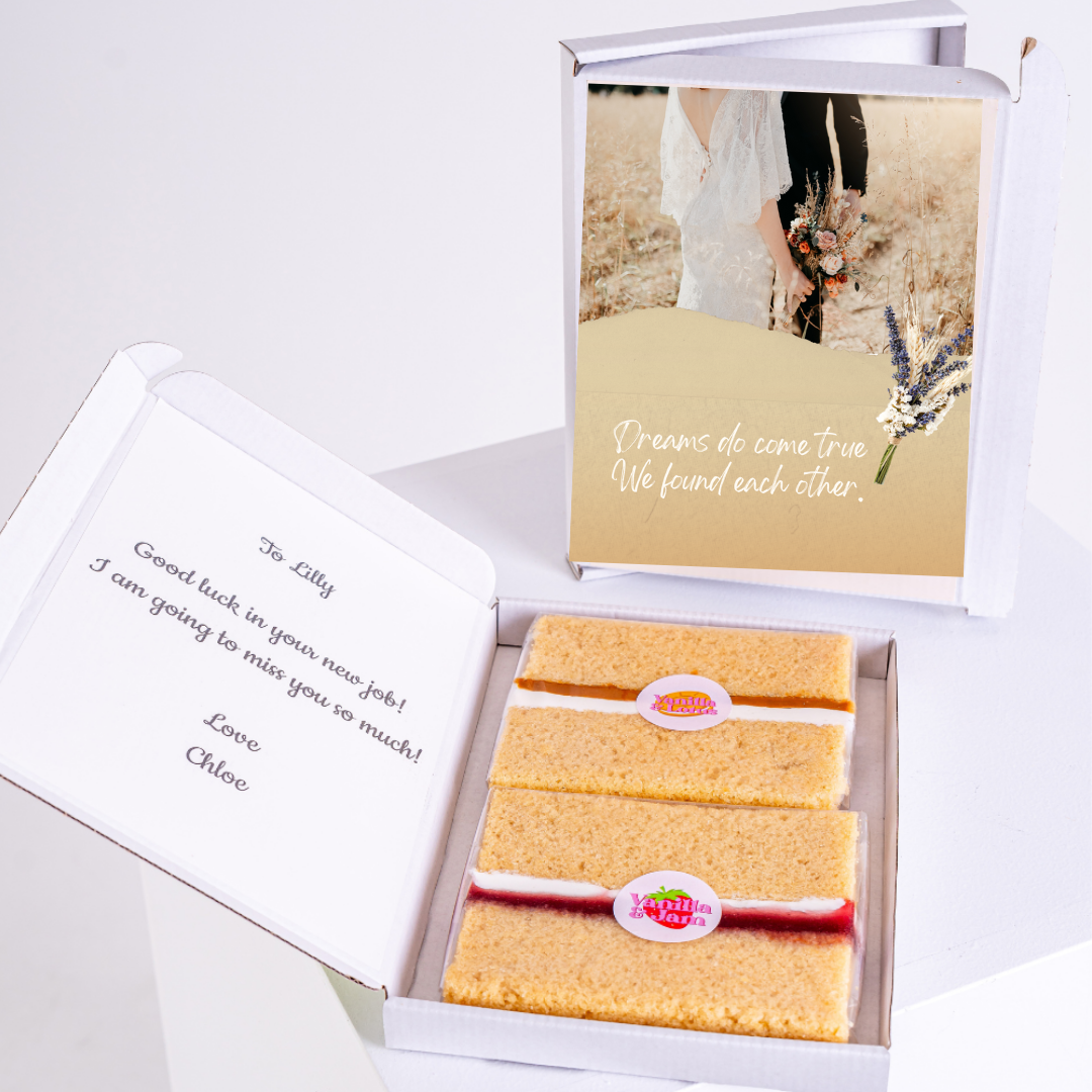 Farewell cake box for Lilly with Dreams do come true message.