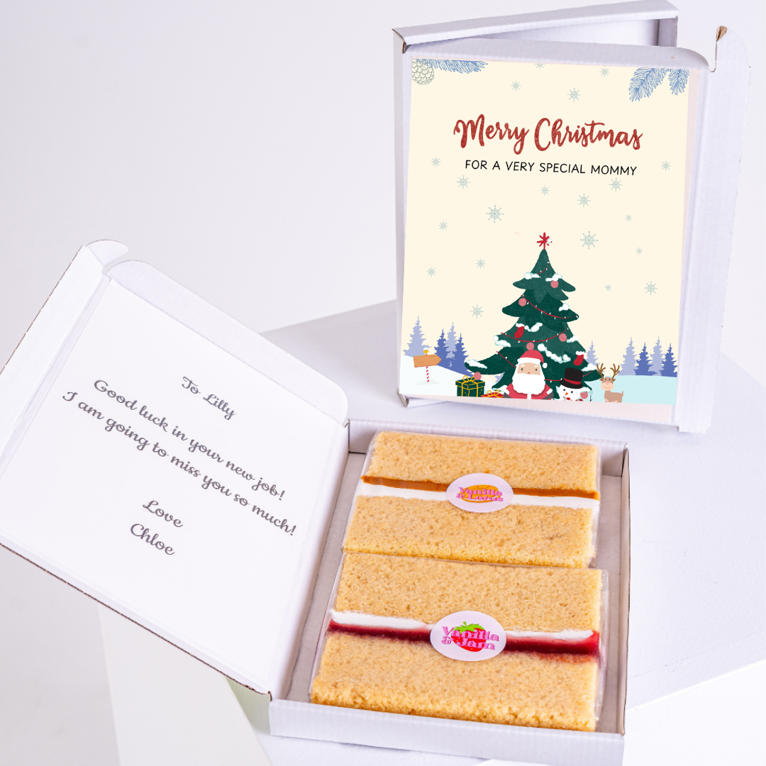 Christmas cake & card gift for Lilly, wishing her good luck.