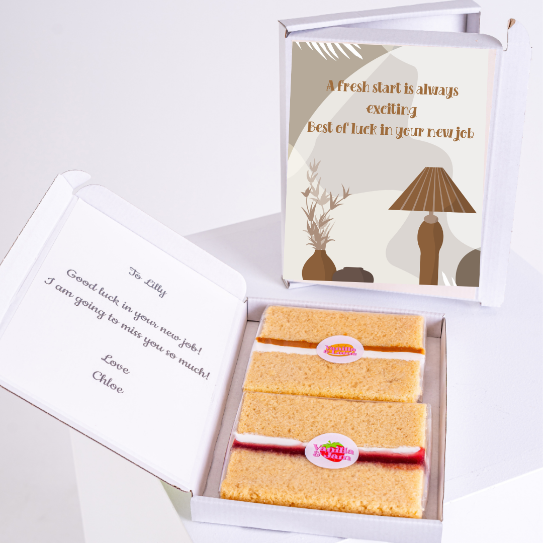 Farewell cake gift with a Best of luck card for Lilly.