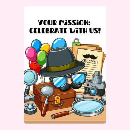 Party invitation with detective theme