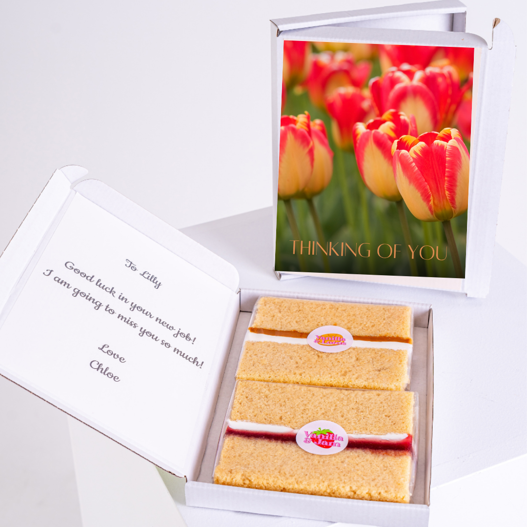 Cake gift box with flowers and message for Lilly