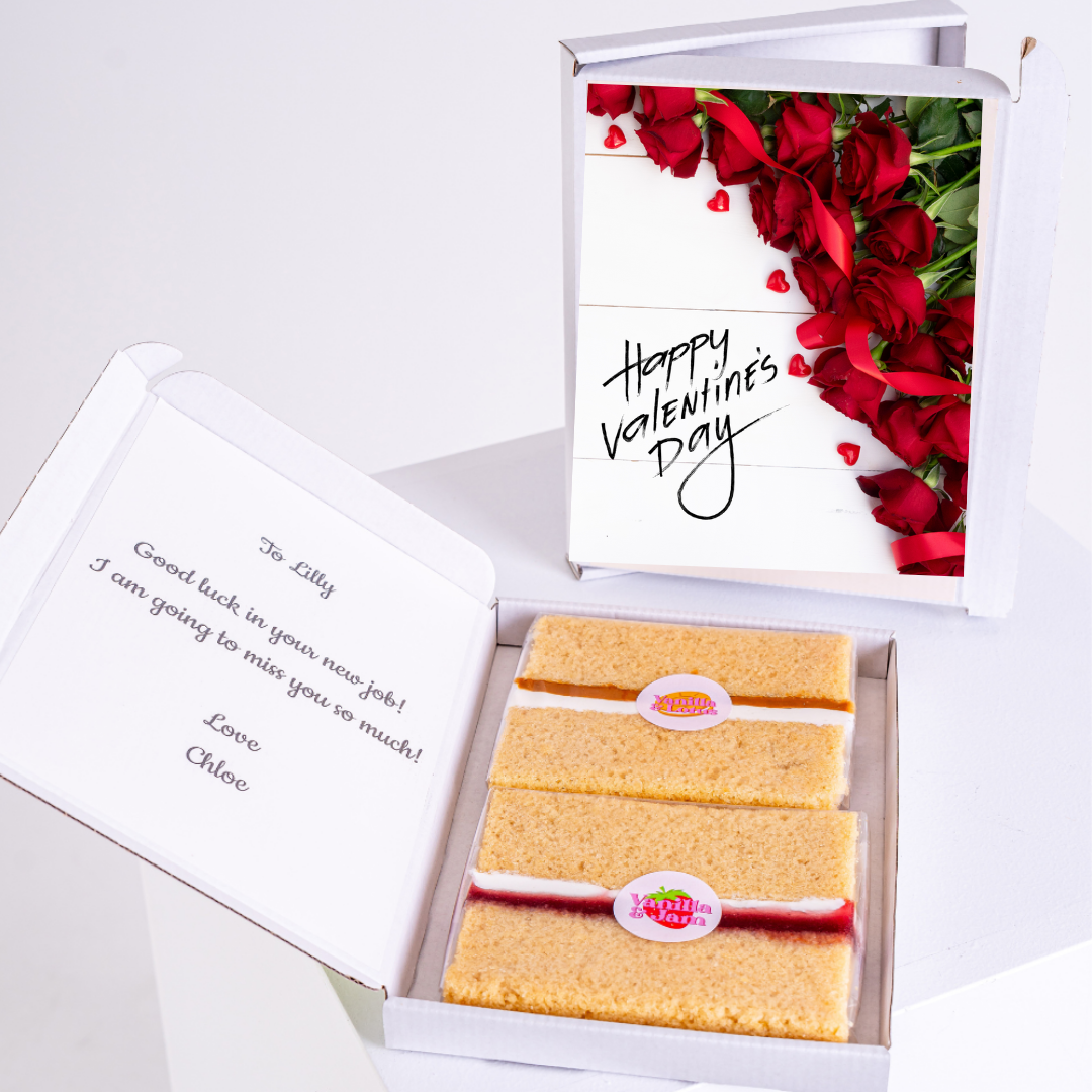 Valentine's Day cake gift with roses, card & note for Lilly.