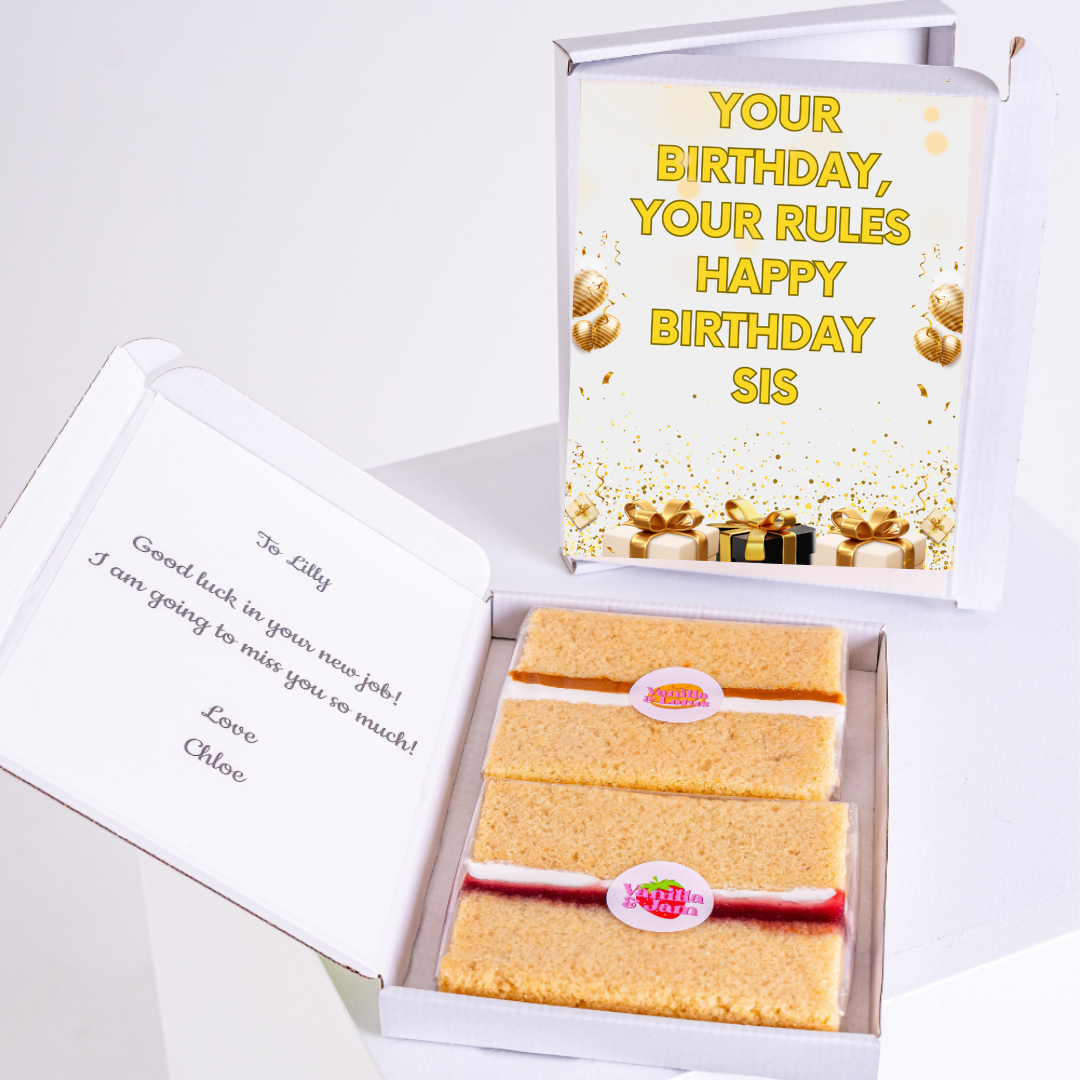 Birthday cake gift set for Lilly, with Happy Birthday Sis card.