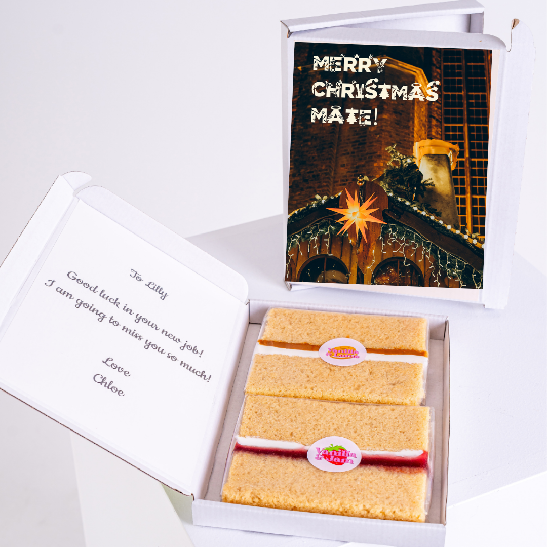 Christmas gift box for Lilly with cake and message.