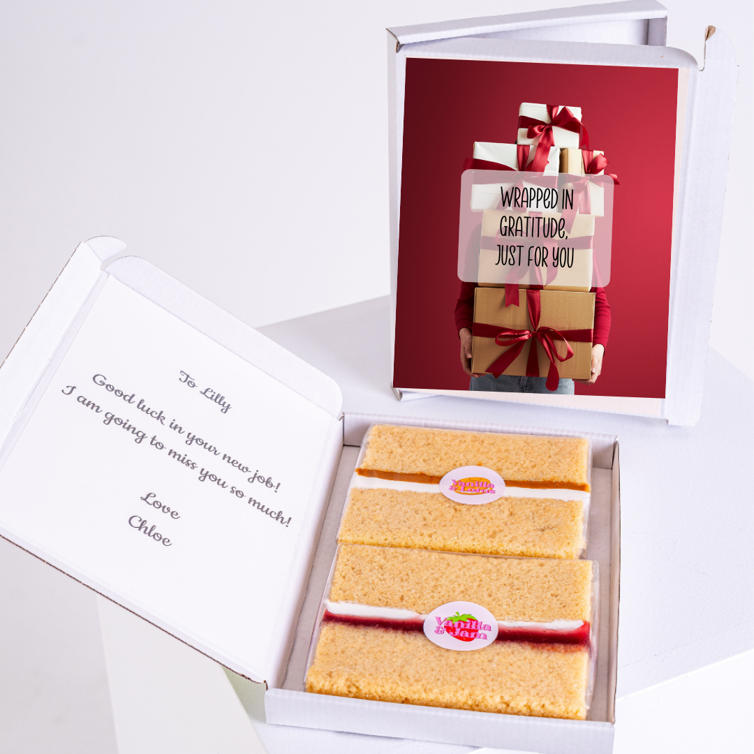 Gift box with cake and Wrapped in Gratitude message for Lilly