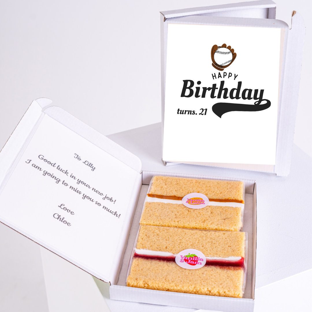 Birthday cake gift for Lilly, turning 21, with a farewell message.