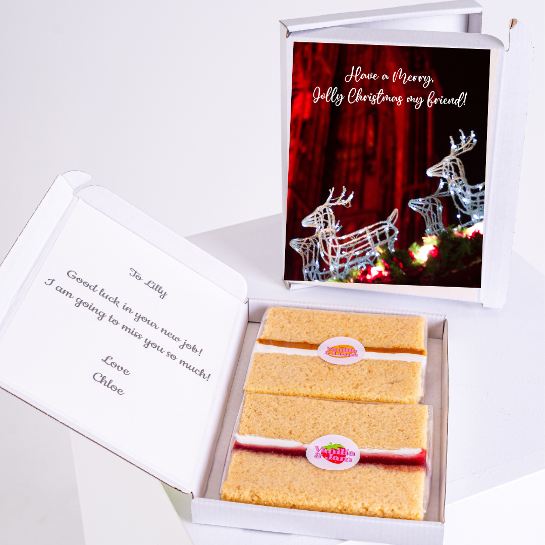 Christmas gift box with cake and message for Lilly