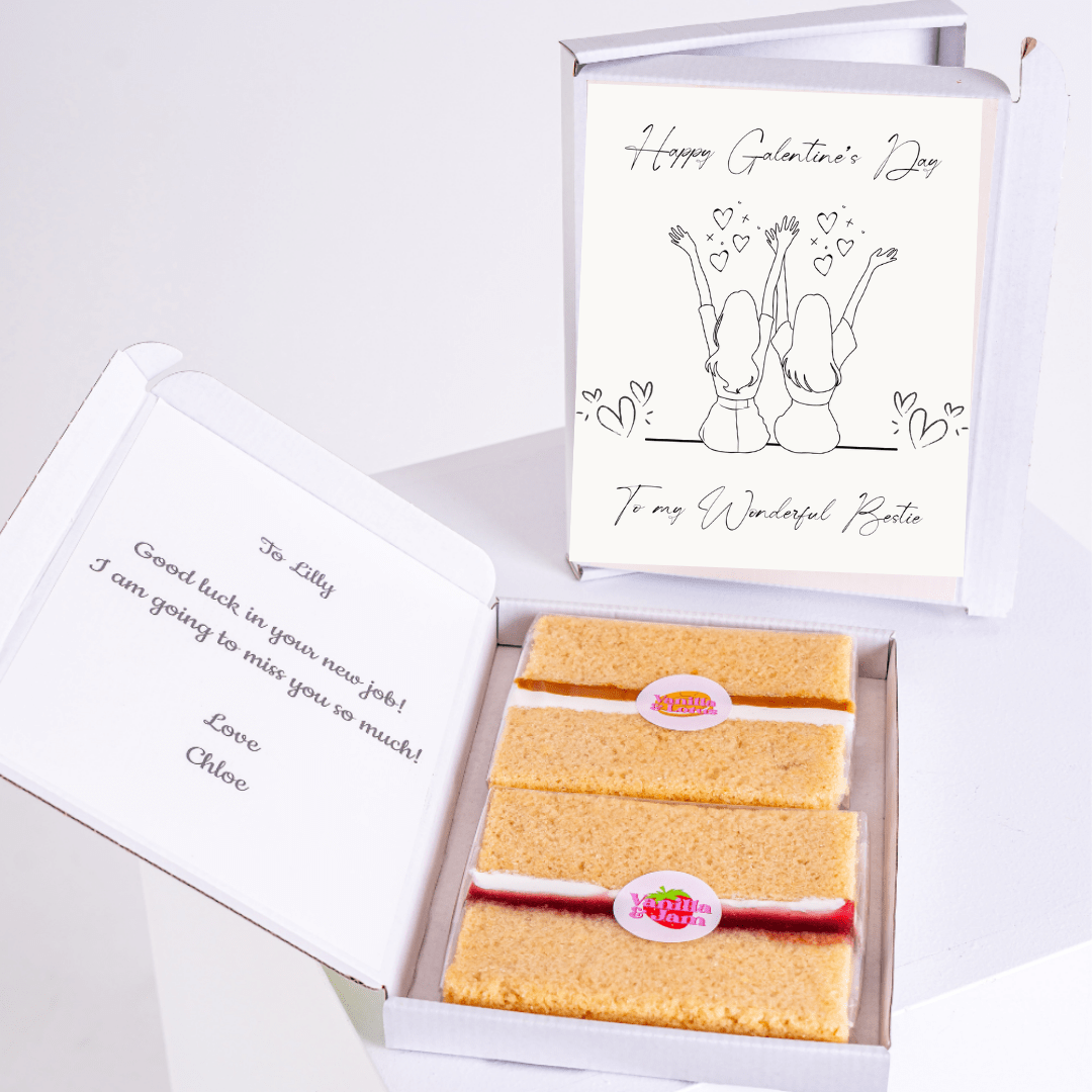 Galentine's Day gift box with cake and card for Lilly, farewell from Chloe...