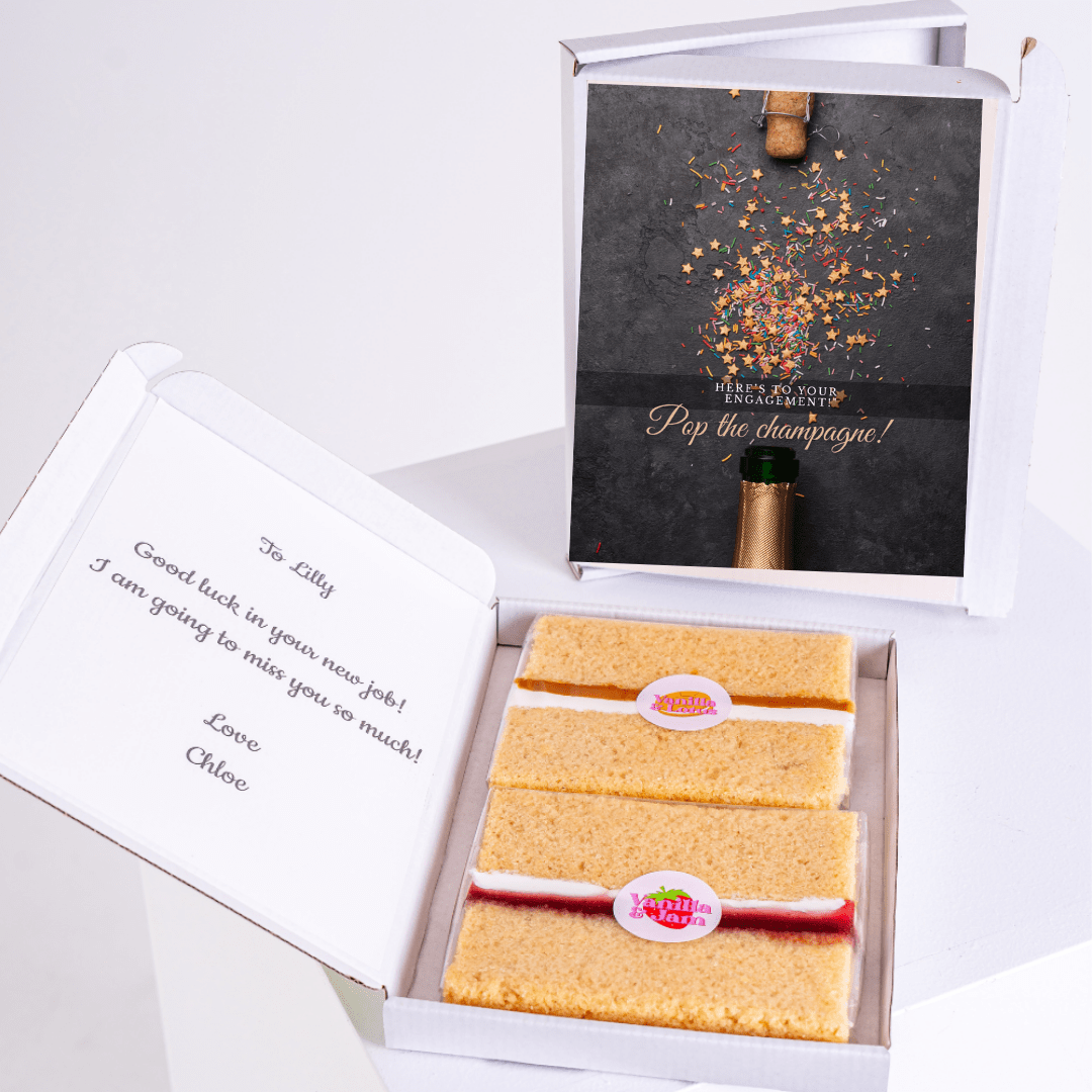 Cake gift box for Lilly with Pop the champagne card