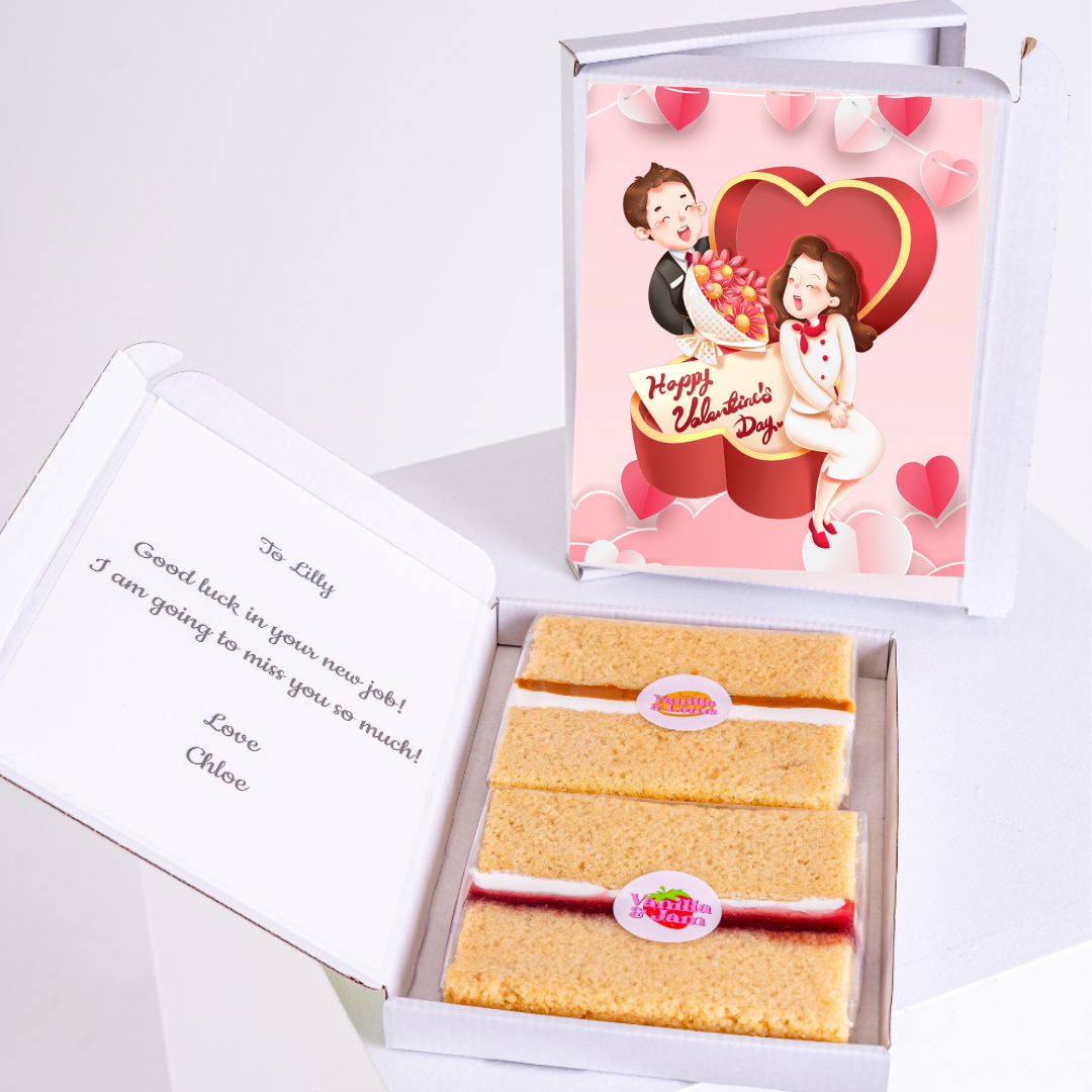 Valentine's Day cake gift for Lilly, including a note from Chloe.