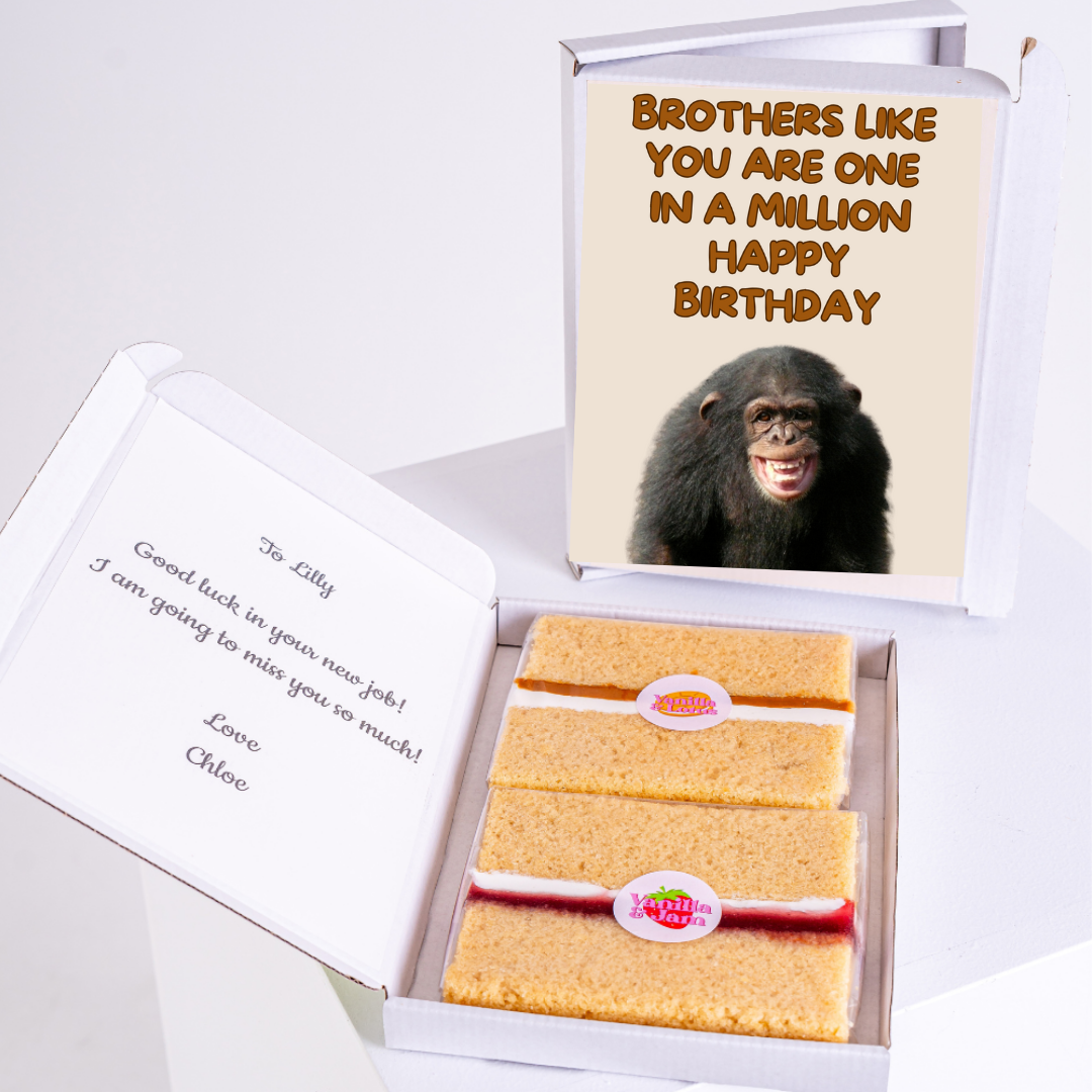 Birthday gift box with cake and Brothers like you card.