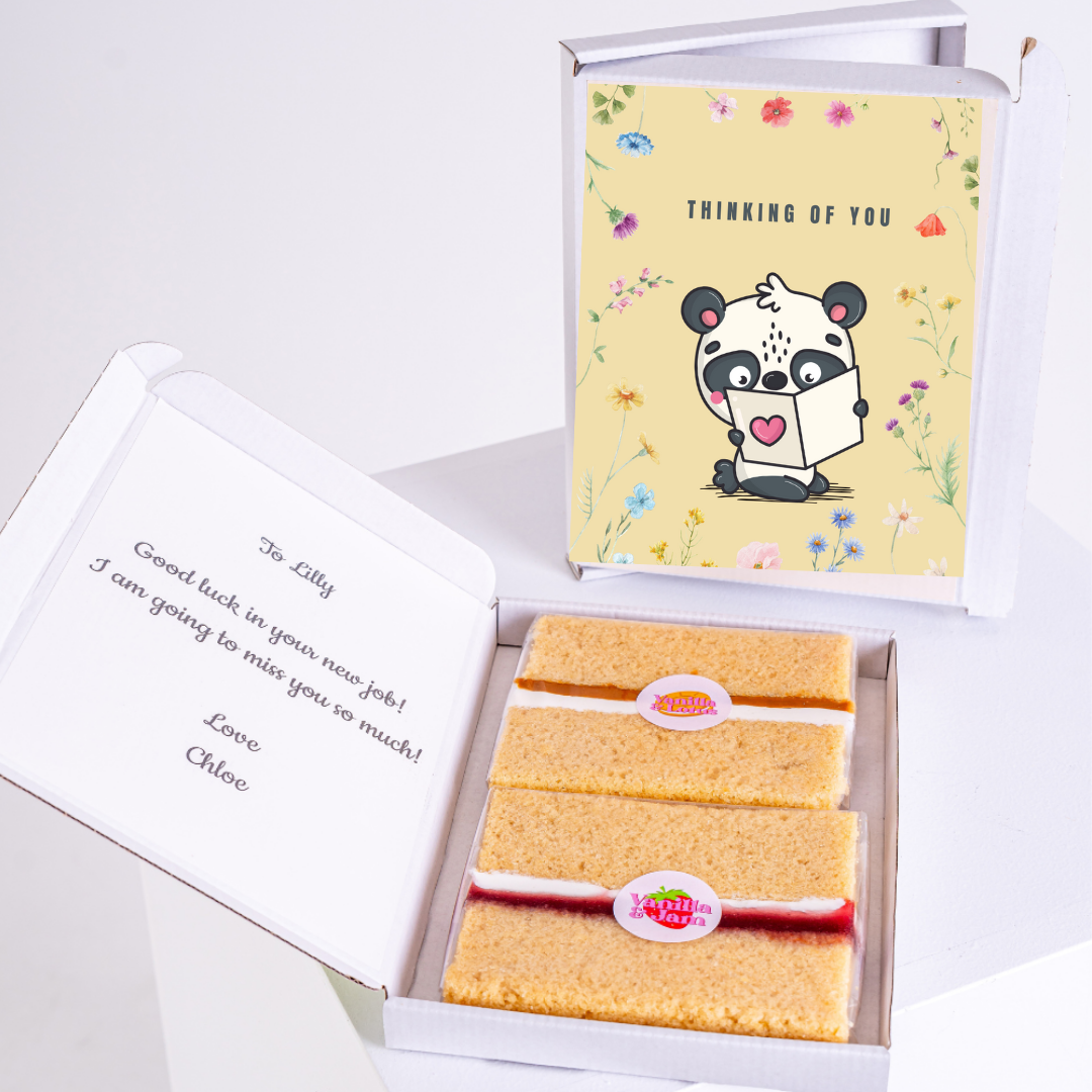 Gift box with cake and Thinking of You card for Lilly.
