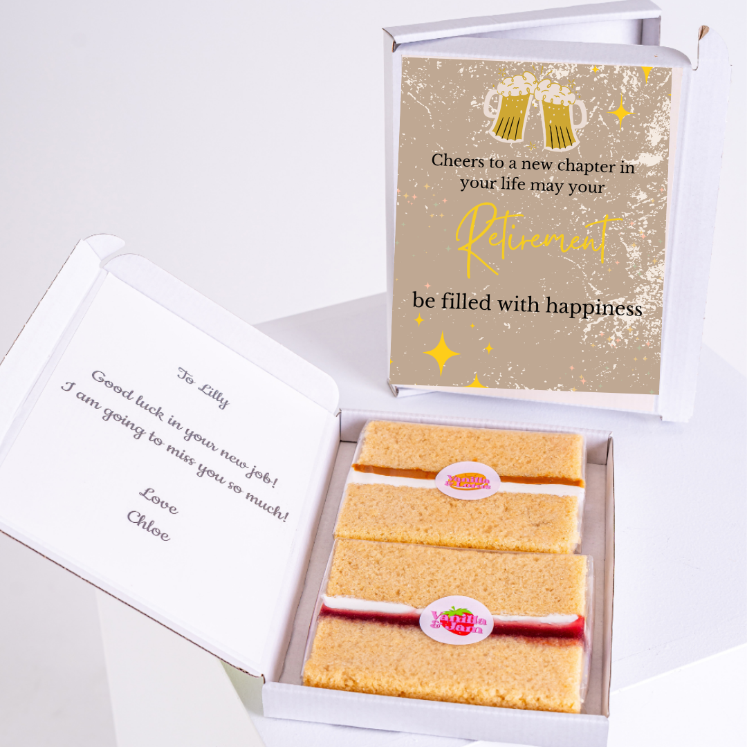 Retirement cake gift box with a message for Lilly.