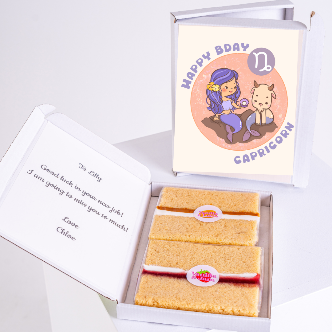 Birthday cake gift for Lilly with Capricorn card