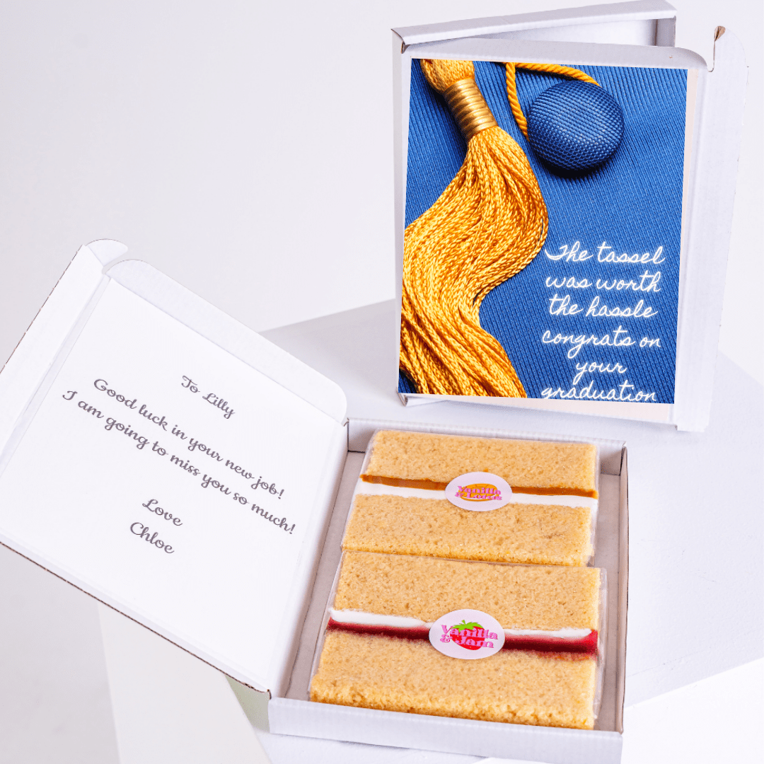 Graduation gift box with cake and message for Lilly