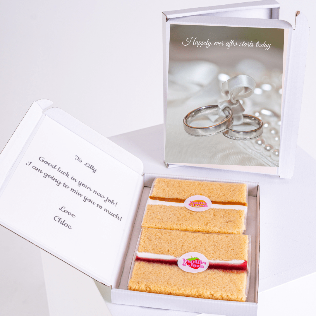 Farewell gift box with cake and wedding rings, image 58