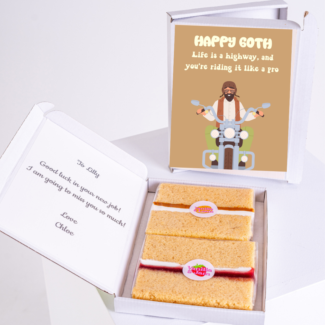 60th birthday cake gift with motorcycle theme, goodbye message