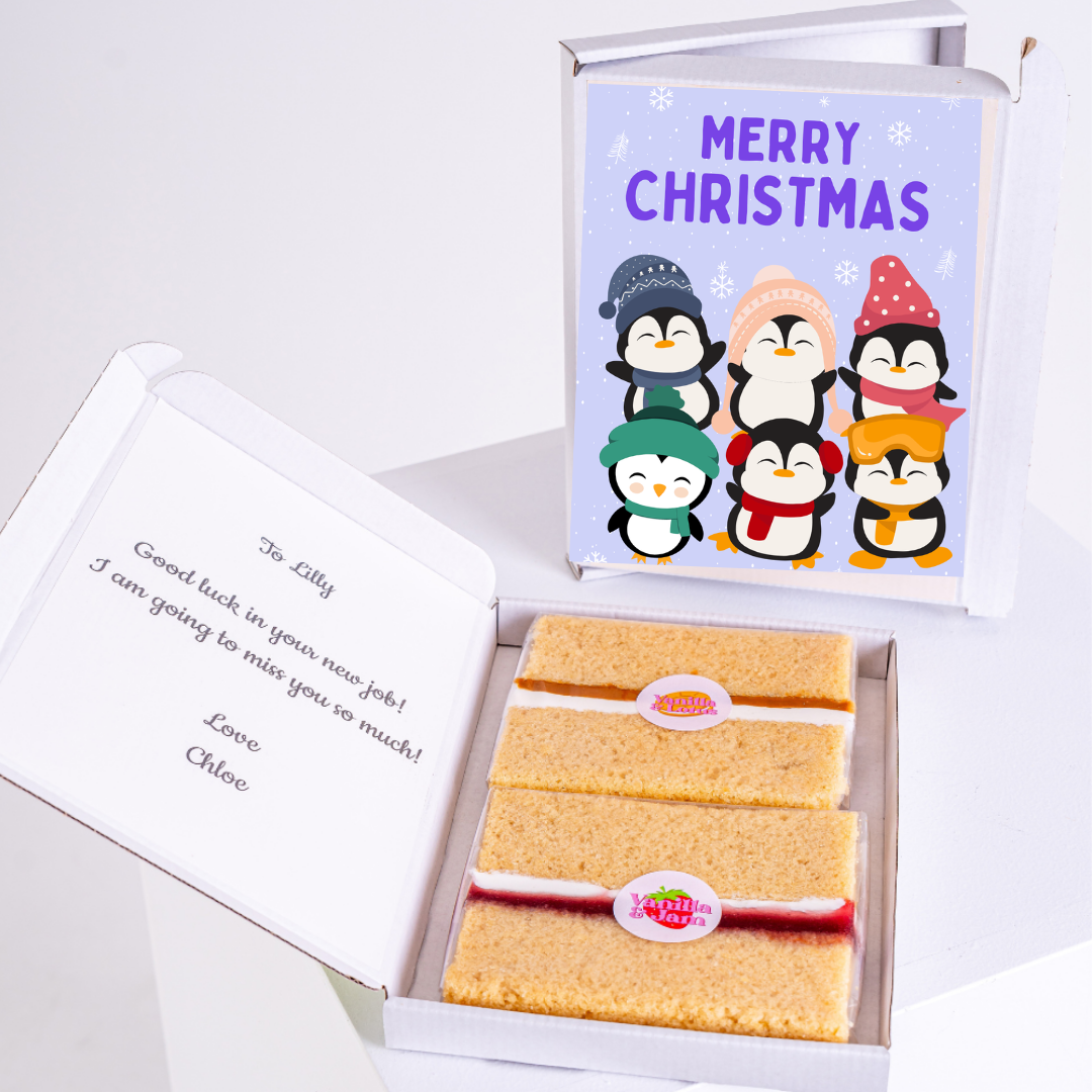 Christmas cake gift box for Lilly with penguins.