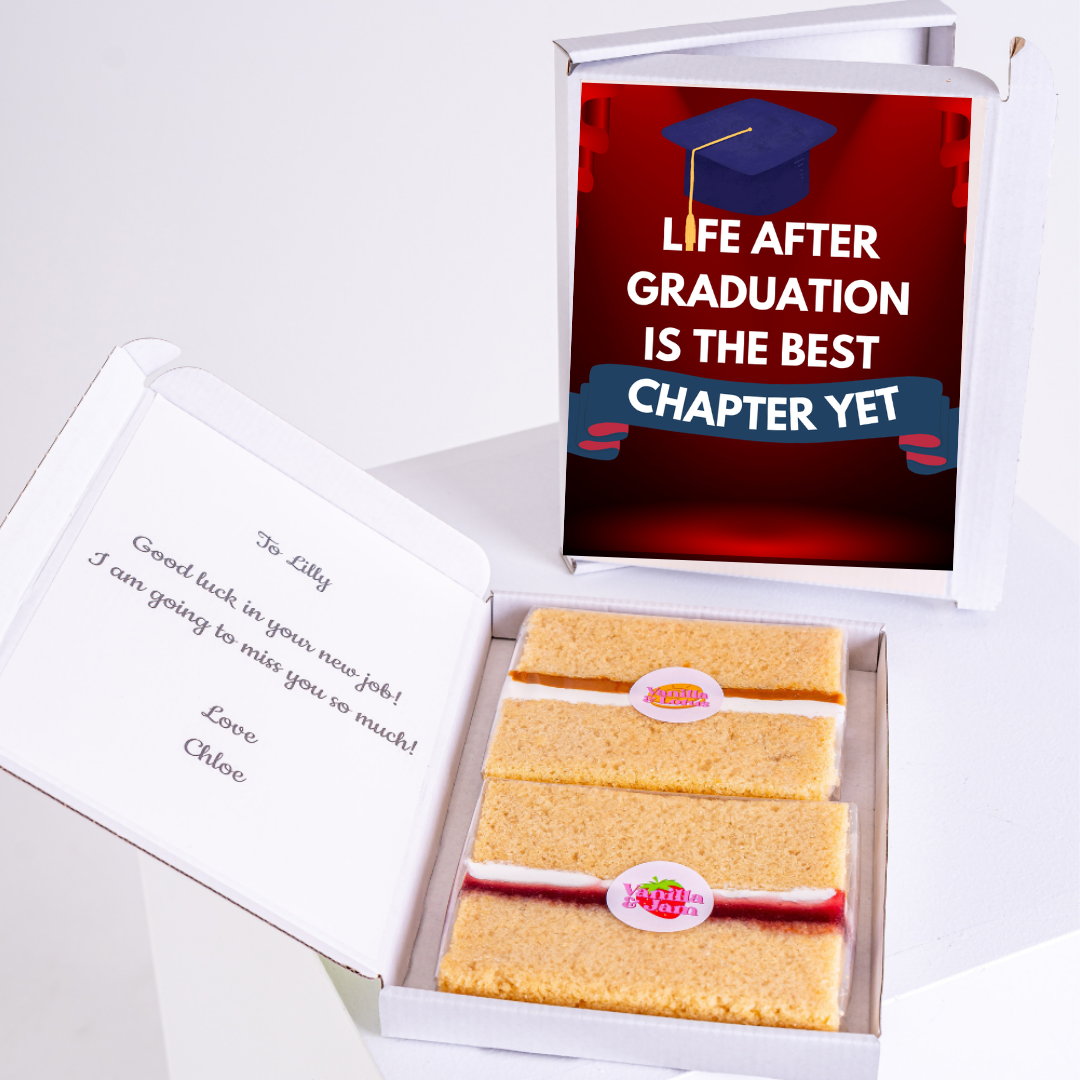 Graduation cake gift for Lilly, Best Chapter Yet message, farewell note.
