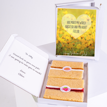 Valentine's Day cake gift for Lilly, with a message and floral card.