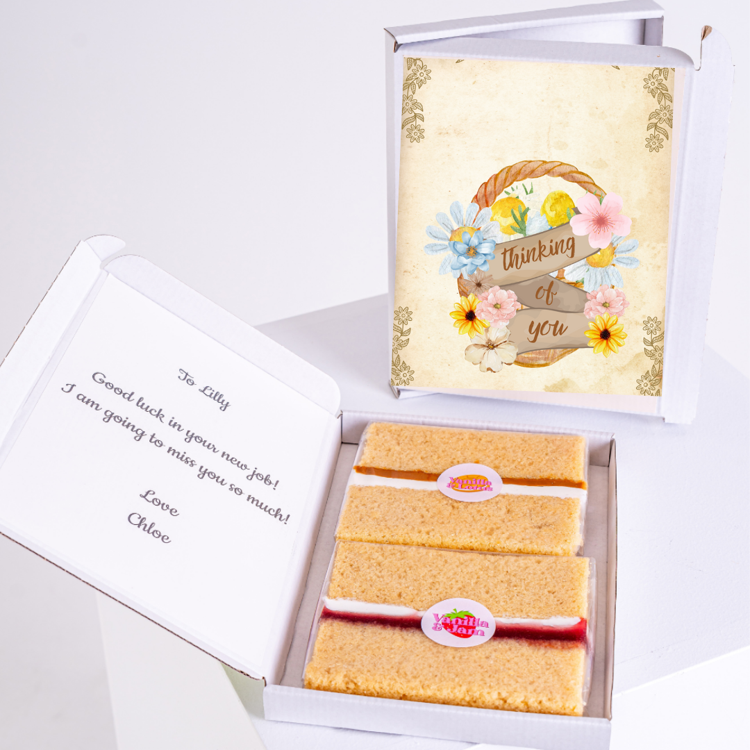 Thinking of you cake gift box for Lilly, farewell message