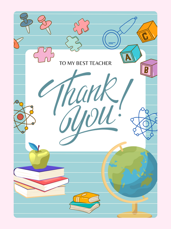 Thank you teacher card with school supplies