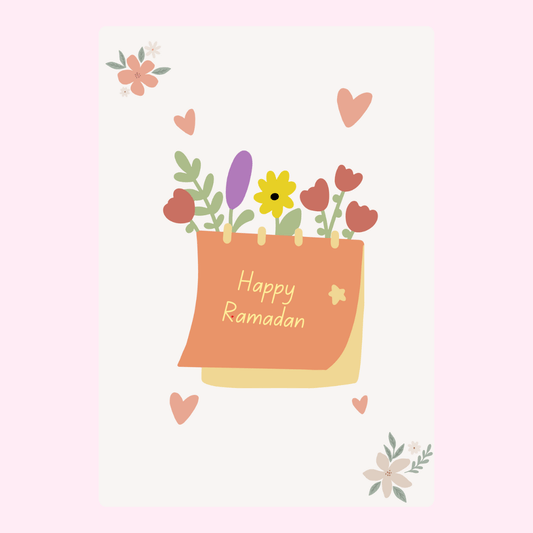 Happy Ramadan greeting card with flowers