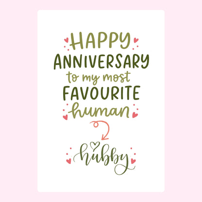 Anniversary message for hubby with heart illustrations.