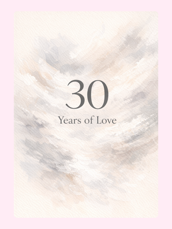 30 Years Of Love Pearl Anniversary Cake Card letterbox cake card with freshly baked cake slices