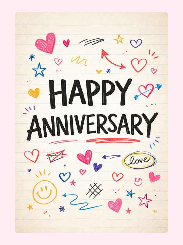Notebook Doodle Happy Anniversary Cake Card letterbox cake card with freshly baked cake slices