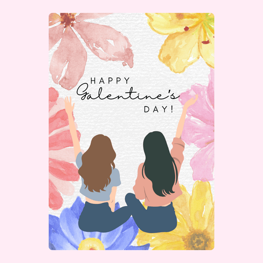 Galentine's Day card with friends and floral design