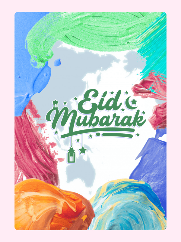 Eid Mubarak card with colorful brushstrokes