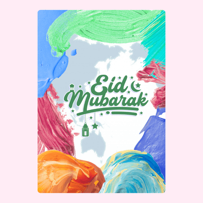 Eid Mubarak card with colorful brushstrokes