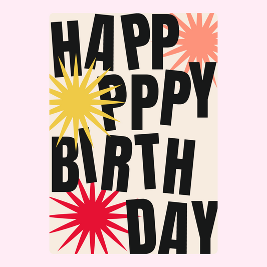 Happy Birthday card with starbursts