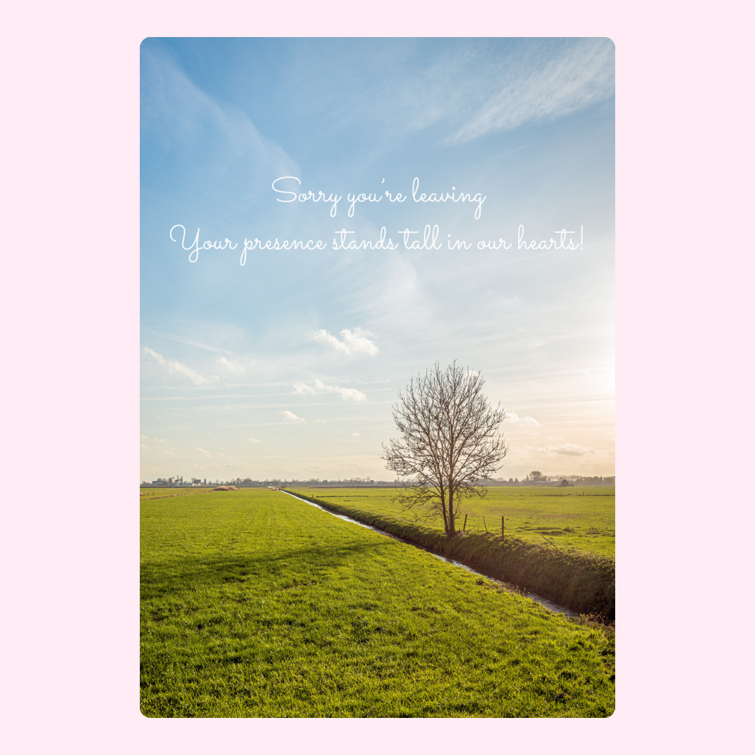 Leaving card with landscape and message Sorry you're leaving.