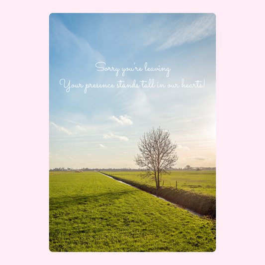 Leaving card with landscape and message Sorry you're leaving.