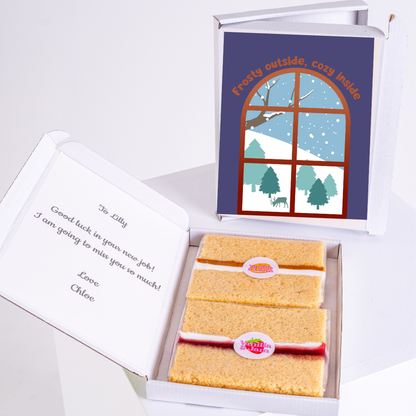 Farewell cake gift for Lilly, Frosty outside, cozy inside
