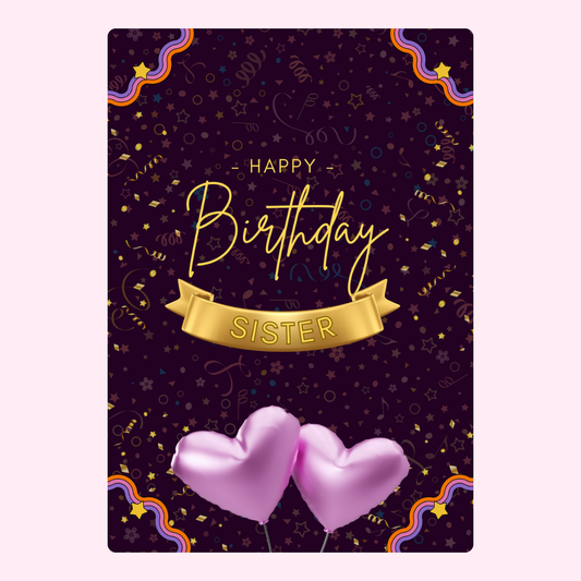Birthday card for sister with heart balloons