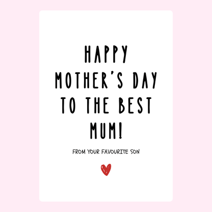 Mother's Day card to Mumi from son.