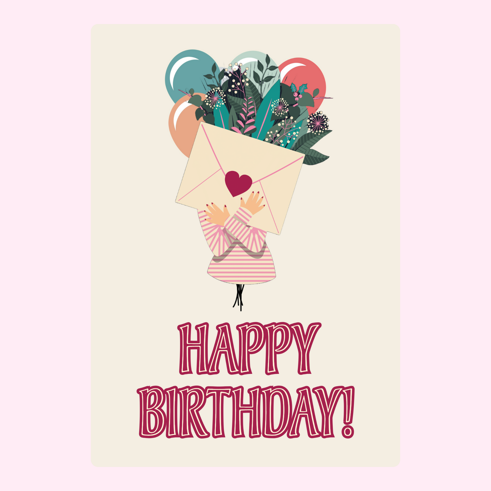 Happy Birthday card with balloons and envelope