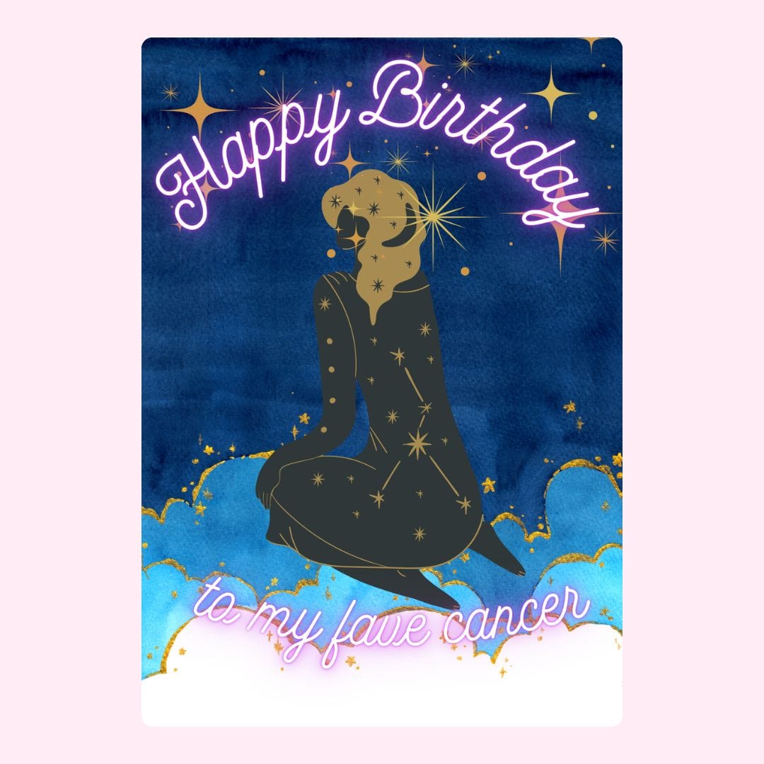 Happy Birthday Cancer card with zodiac art