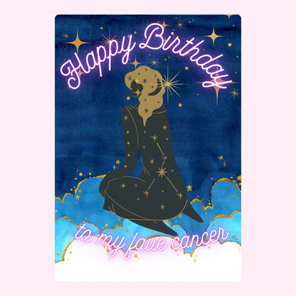 Happy Birthday Cancer card with zodiac art