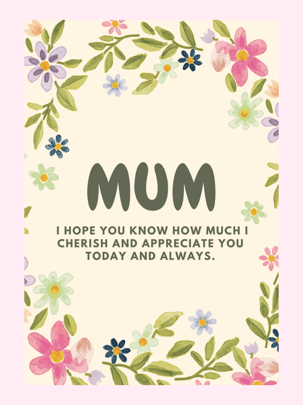 Mother's Day card with Mum surrounded by flowers,...