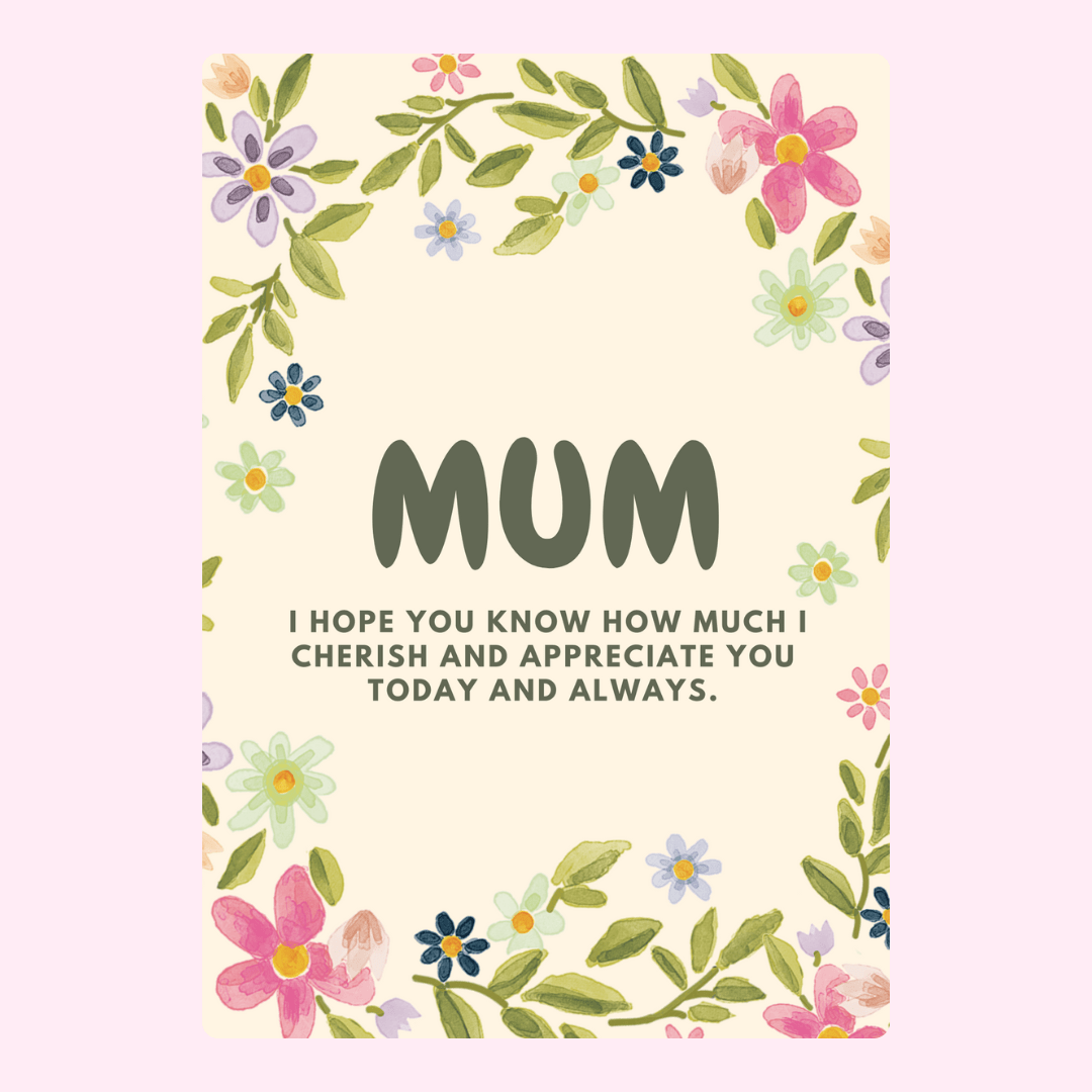 Mother's Day card with Mum surrounded by flowers,...